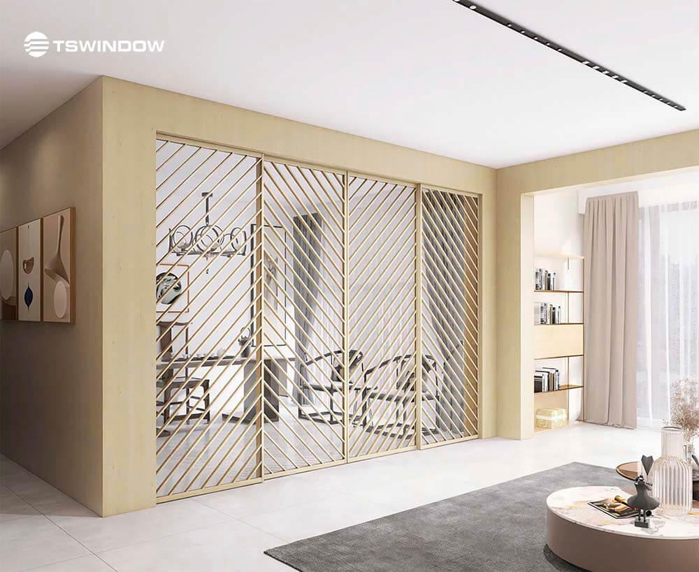 Cửa nhôm hệ slim vân gỗ đẹp cổ điển pha hiện đại